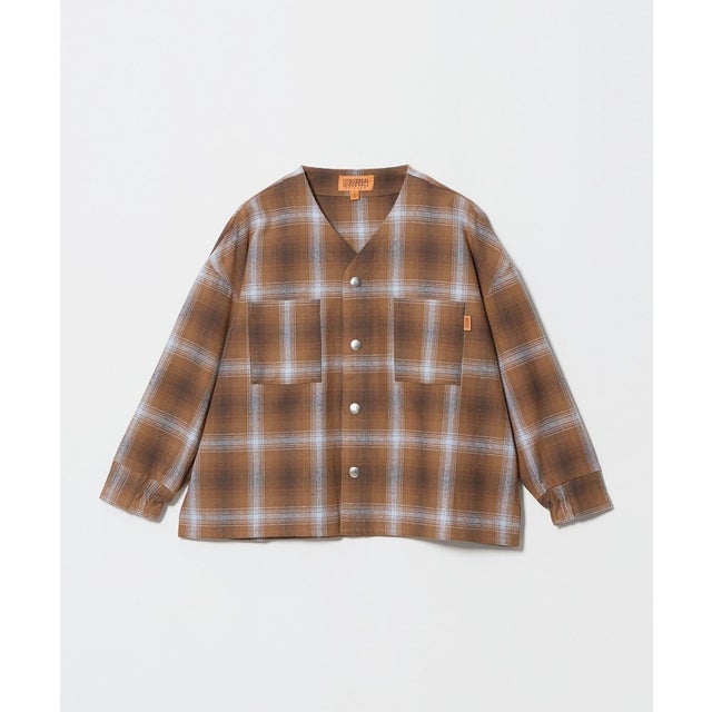 【別注】＜UNIVERSAL OVERALL＞Vネック チェック カーディガン / キッズ 100cm-130cm （MD.BROWN）