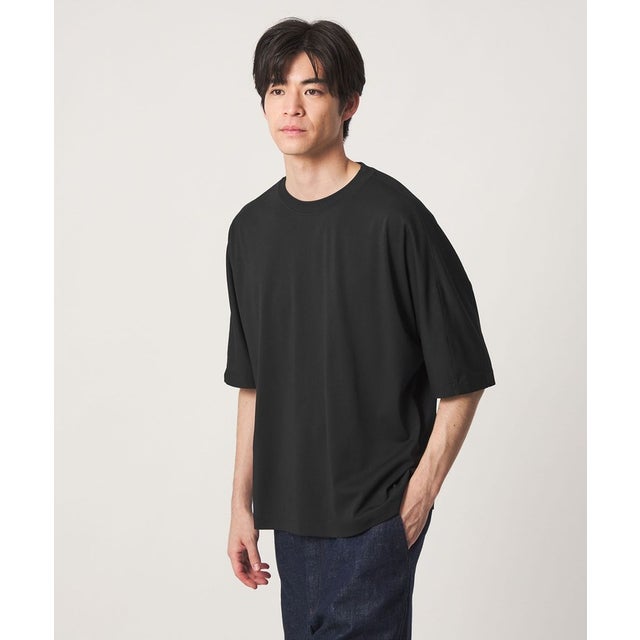 トリコット ドルマンスリーブ 半袖 Tシャツ カットソー -UVカット・吸水速乾- （BLACK）