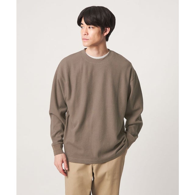 ワッフル クルーネック 長袖 Tシャツ カットソー （MOCA）
