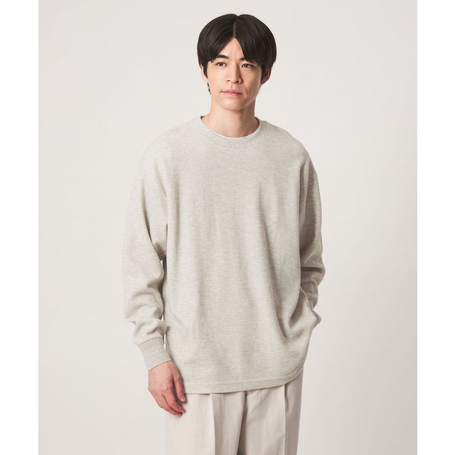 ワッフル クルーネック 長袖 Tシャツ カットソー （MD.GRAY）