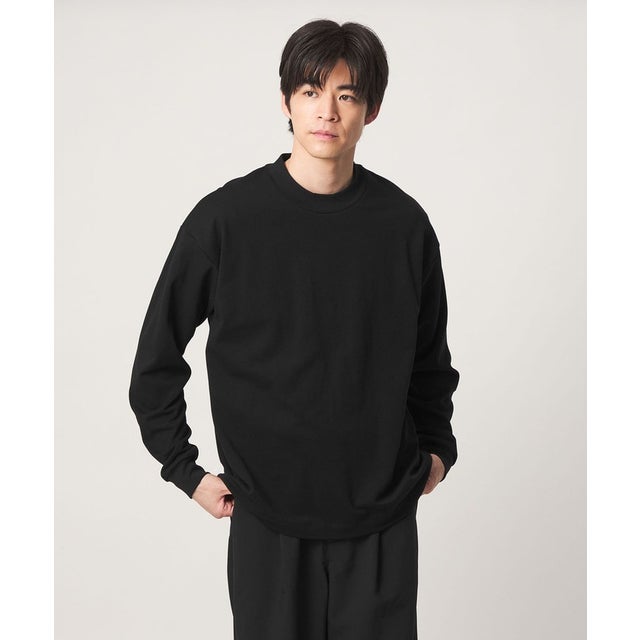 ハイゲージ モクロディ クルーネック 長袖 Tシャツ カットソー （BLACK）