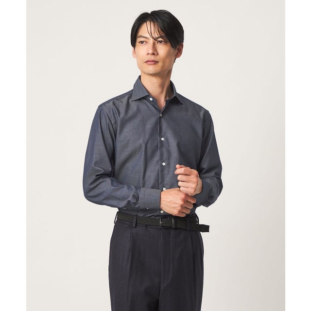 HITOYOSHI シャンブレー セミワイド ドレスシャツ （NAVY）