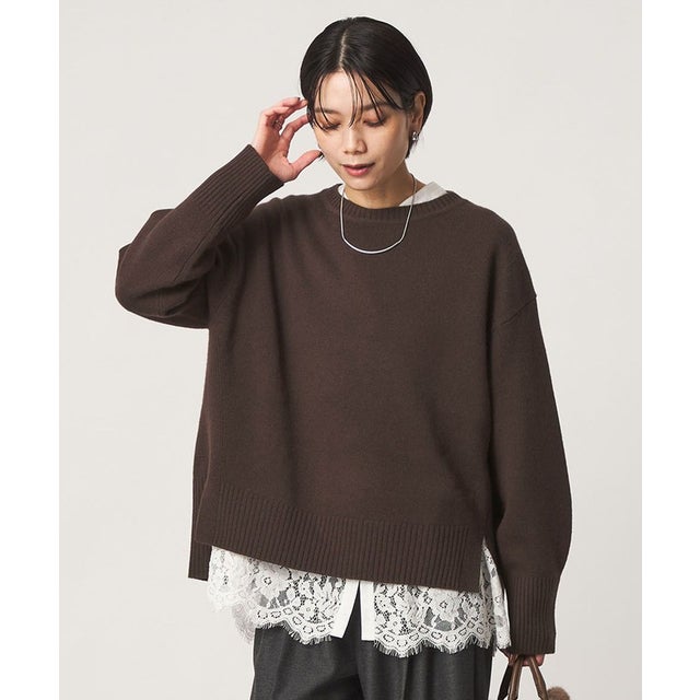 ［size SHORTあり］SERENITY クルーネック プルオーバー ニット （DK.BROWN）