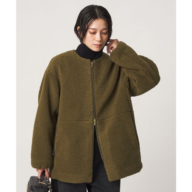 ［size SHORTあり］ボア ノーカラー ブルゾン （OLIVE）