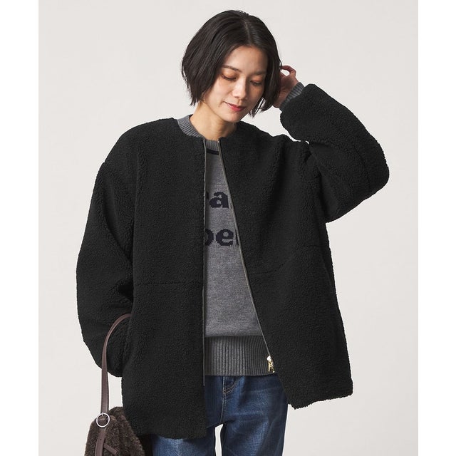 ［size SHORTあり］ボア ノーカラー ブルゾン （BLACK）