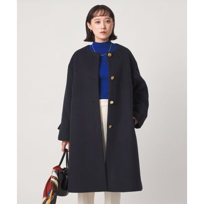アンゴラビーバー ノーカラー ロングコート （NAVY）｜詳細画像