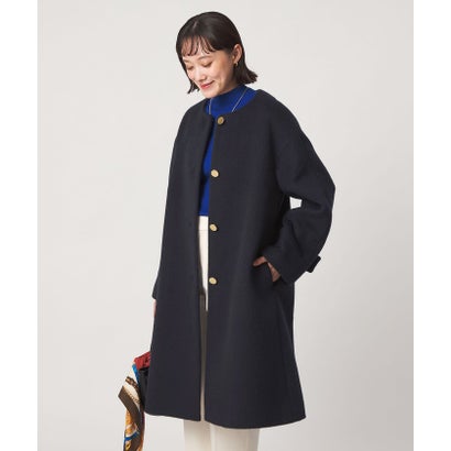 アンゴラビーバー ノーカラー ロングコート （NAVY）｜詳細画像