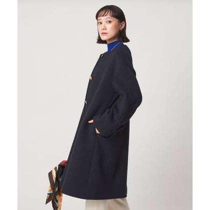 アンゴラビーバー ノーカラー ロングコート （NAVY）｜詳細画像