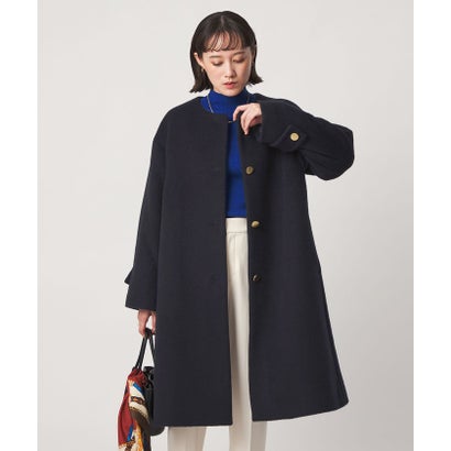 アンゴラビーバー ノーカラー ロングコート （NAVY）｜詳細画像