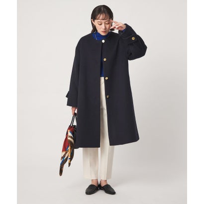 アンゴラビーバー ノーカラー ロングコート （NAVY）｜詳細画像