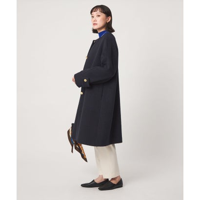 アンゴラビーバー ノーカラー ロングコート （NAVY）｜詳細画像