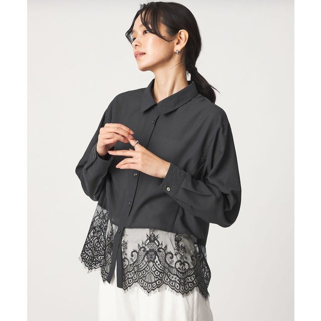 【WEB限定】＜at ease＞スソ レース ロングスリーブ ブラウス UVカット （DK.GRAY）