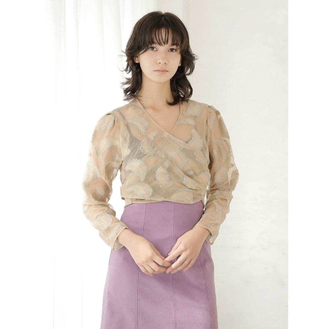 Greed International [Greed]FEATHER JACQUARD カシュクールブラウス