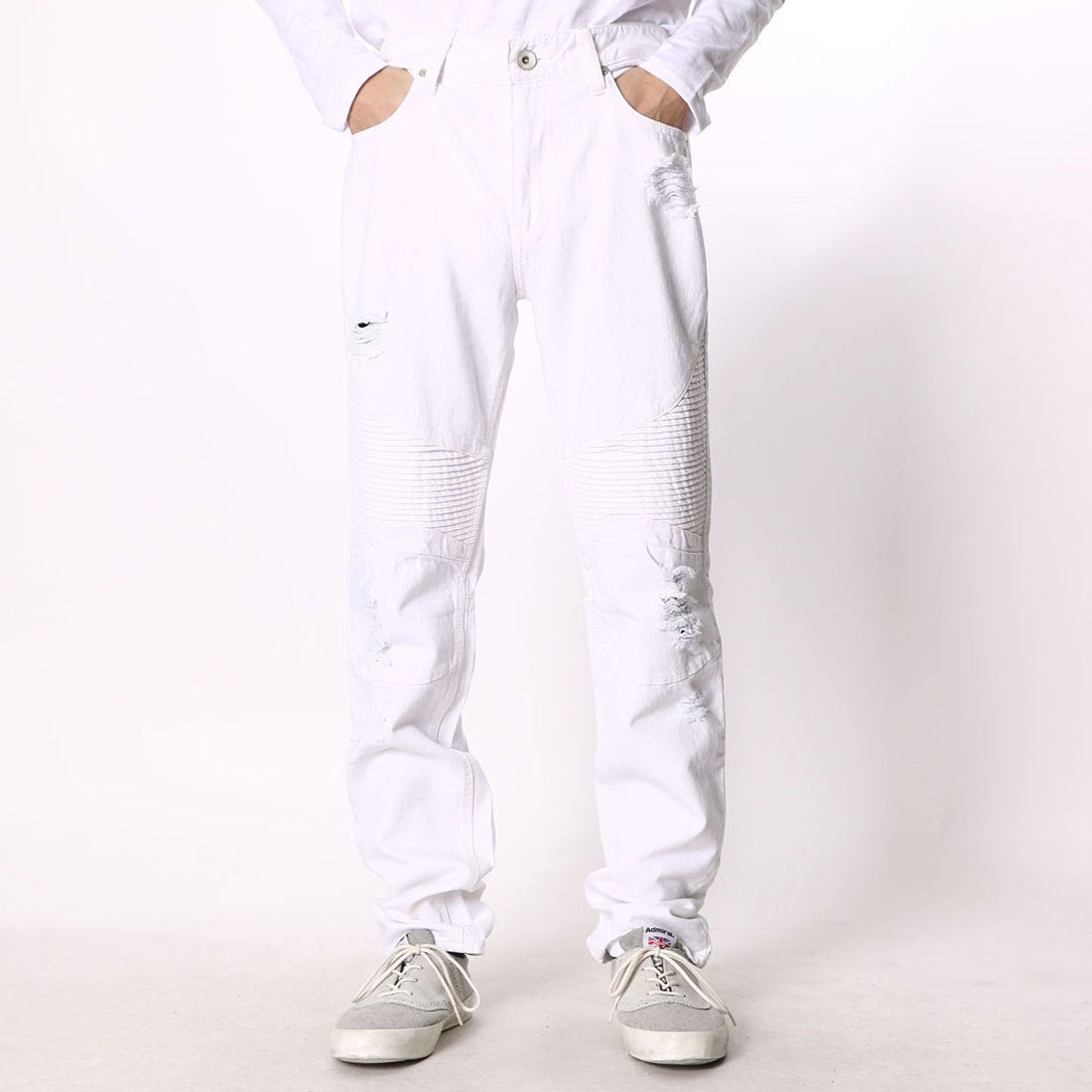 ゲス GUESS TAPERED MOTO DENIM PANT (WHITE) -ファッション通販 FASHION WALKER