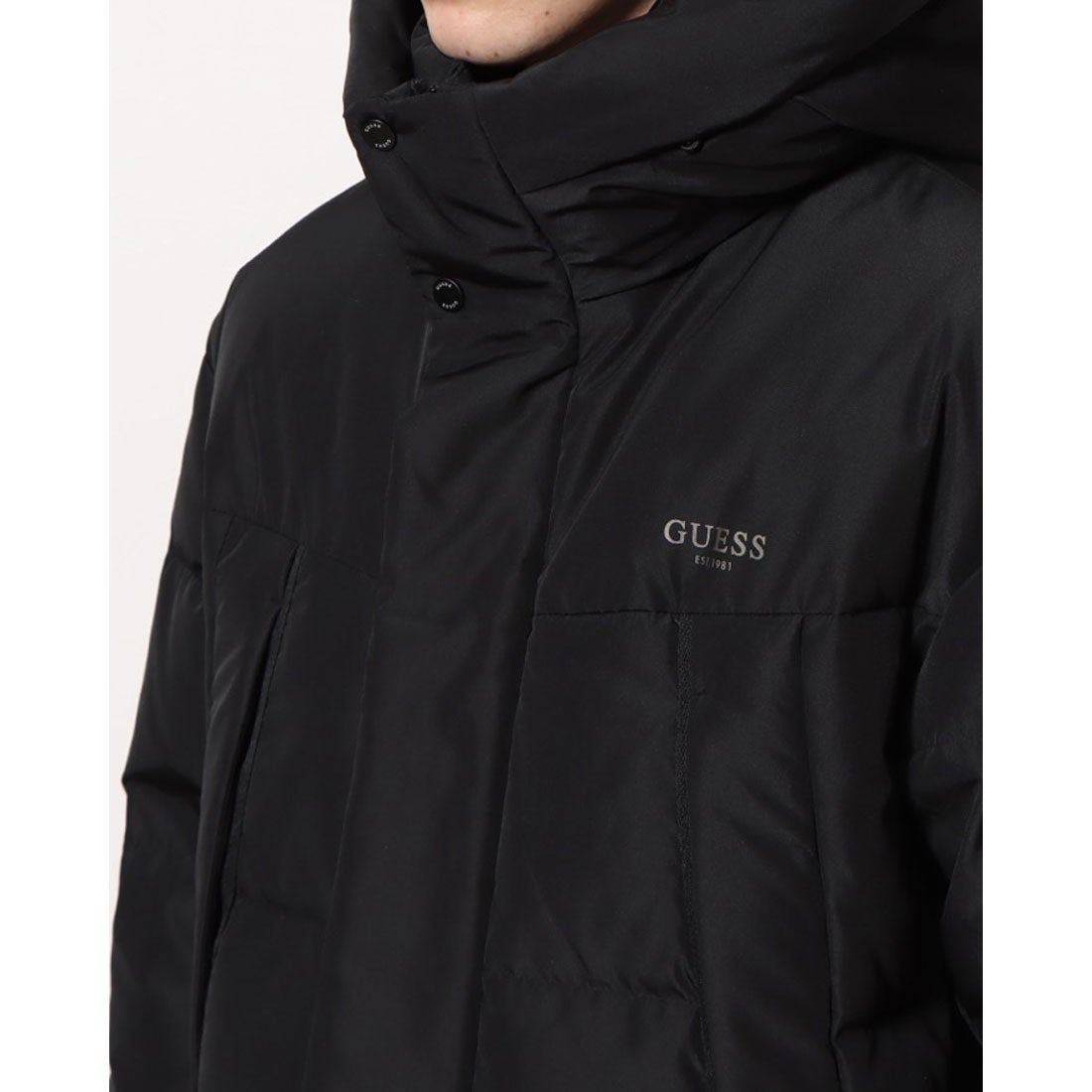ゲス GUESS Logo Hooded Long Down Coat （BLK） -ファッション通販