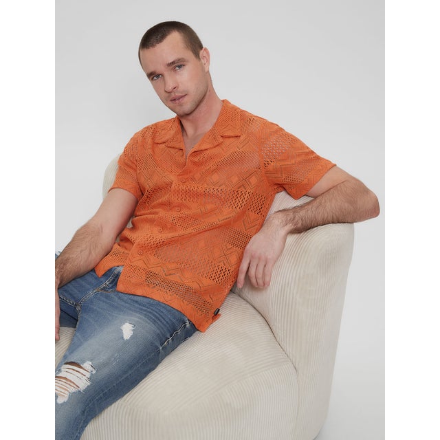 
                    Geometric Knit Crochet Shirt （G3J9） 半袖シャツ