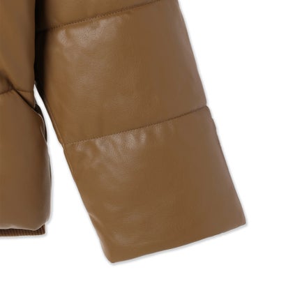 ゲス GUESS Faux-Leather Hooded Puffer Jacket （G1T7）｜詳細画像