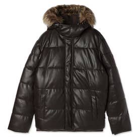 Faux-Leather Hooded Puffer Jacket （G1T7）