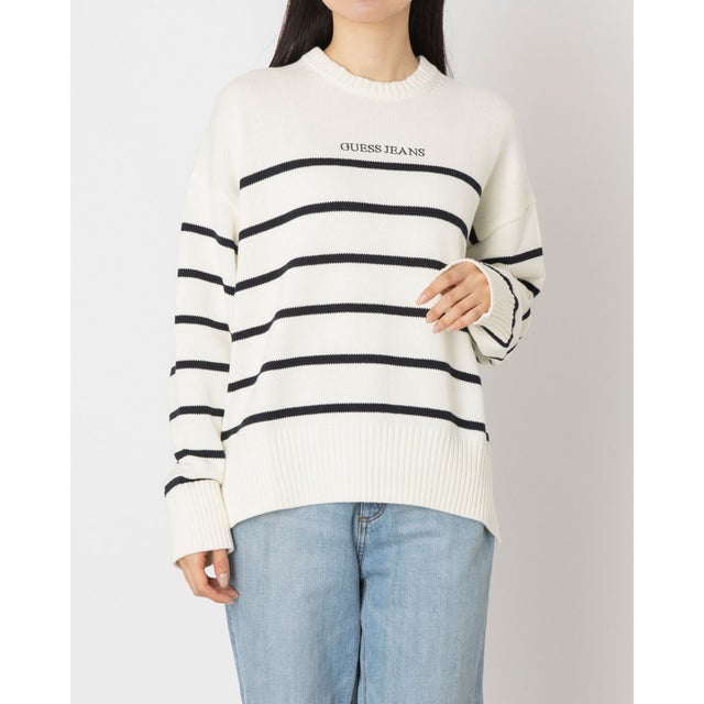 JEANS Long Sleeves Crew Neck Striped Sweater （S7YZ）
