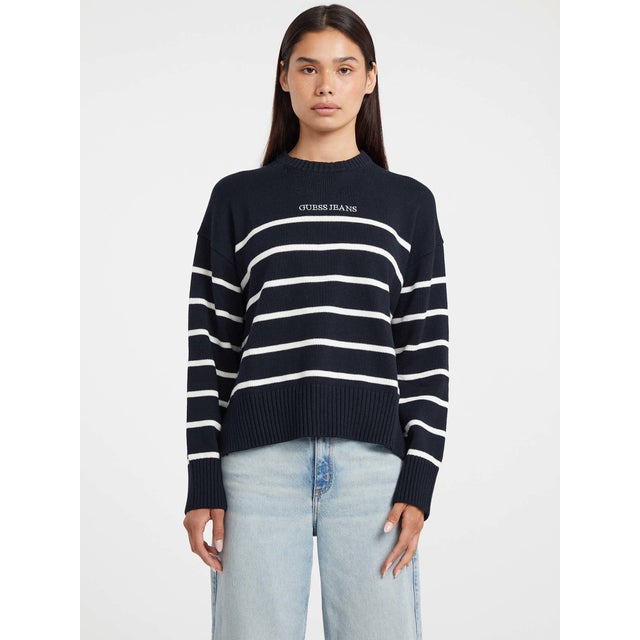 JEANS Long Sleeves Crew Neck Striped Sweater （S7Z0）