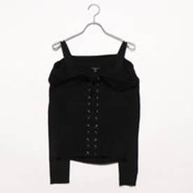 ALY LACE-UP RIBBED SWEATER （JET BLACK）