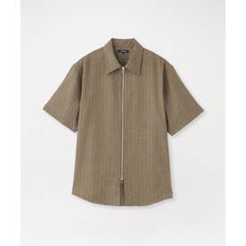 スラブストライプショートスリーブZIPシャツ （ベージュ）