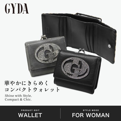 財布 レディース コンパクト 三つ折り がま口 ミニ財布 小さめ おしゃれ かわいい 小銭入れ カード 三つ折り財布 ブランド RHINESTONE BIG METAL 口金ミニ財布 GY-W482 （BLACK）｜詳細画像