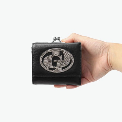 財布 レディース コンパクト 三つ折り がま口 ミニ財布 小さめ おしゃれ かわいい 小銭入れ カード 三つ折り財布 ブランド RHINESTONE BIG METAL 口金ミニ財布 GY-W482 （BLACK）｜詳細画像