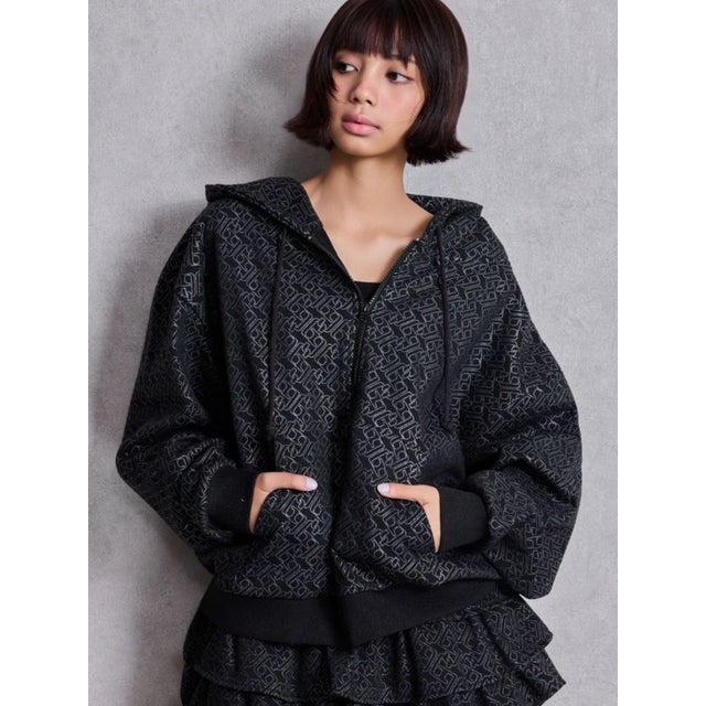 GG chain glitter print BIGパーカー （ブラック）