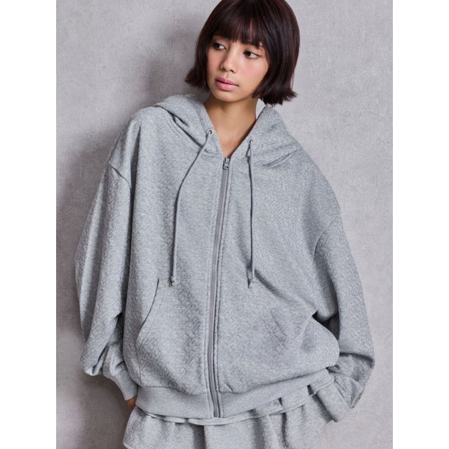 GG chain glitter print BIGパーカー （グレー）