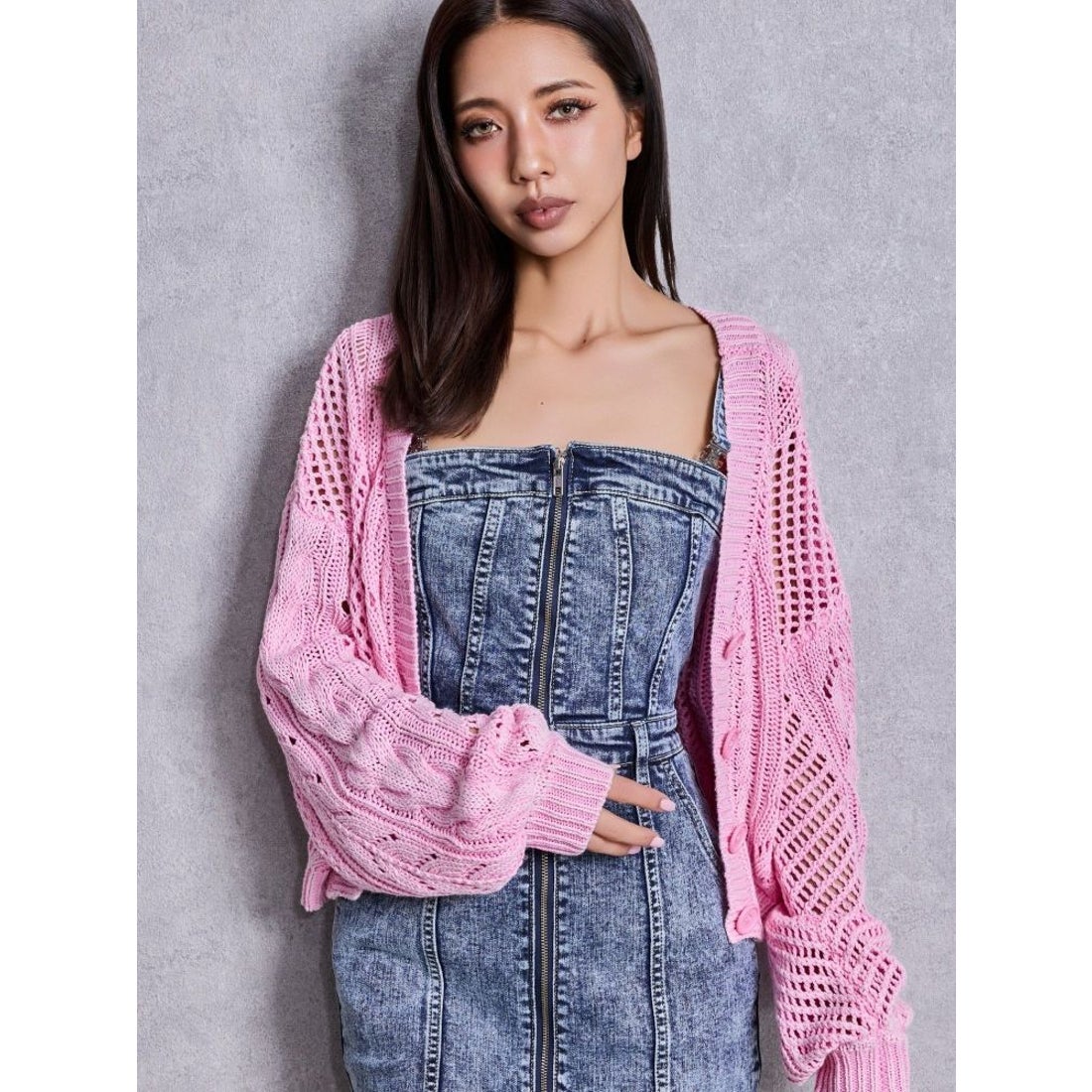GYDA 2WAYメッシュブリーチニットトップス ピンク 新品 ジェイダ GYDA 2WAYメッシュブリーチニットトップス （ピンク） -靴