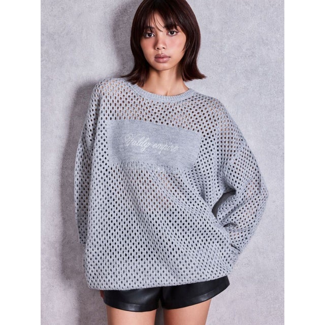 Valdy empire embroideryメッシュニットトップス （グレー）