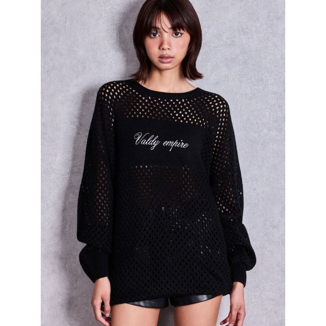 Valdy empire embroideryメッシュニットトップス （ブラック）