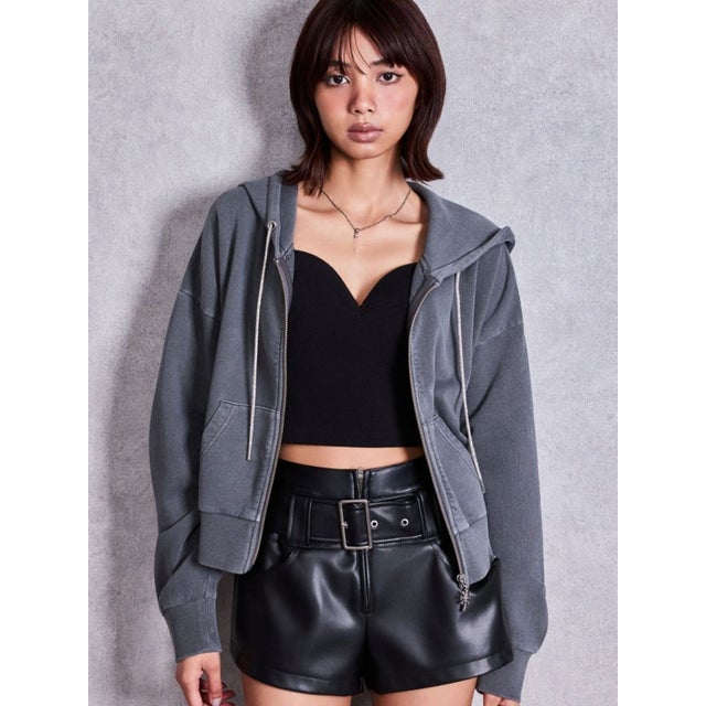 bijou string ZIP UPスウェットパーカー （チャコールグレー）