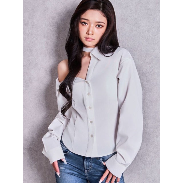 asymmetry chokerシャツ （オフホワイト）