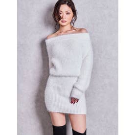 オフショルデザインシャギーニットワンピース （オフホワイト）