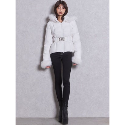 GGベルト付 lame tweed ショートダウンコート （オフホワイト）｜詳細画像
