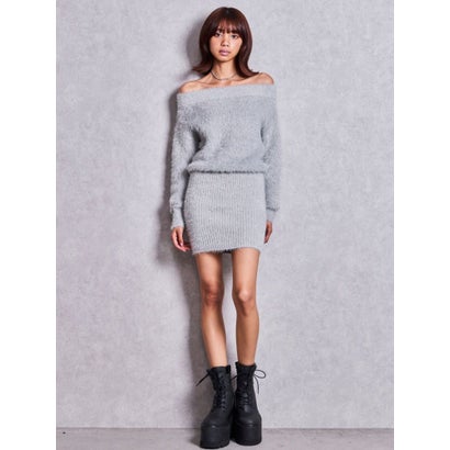 ジェイダ GYDA オフショルデザインラメシャギーニットワンピース （グレー）｜詳細画像