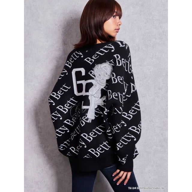 BETTY×slanting patternニットトップス （ブラック）