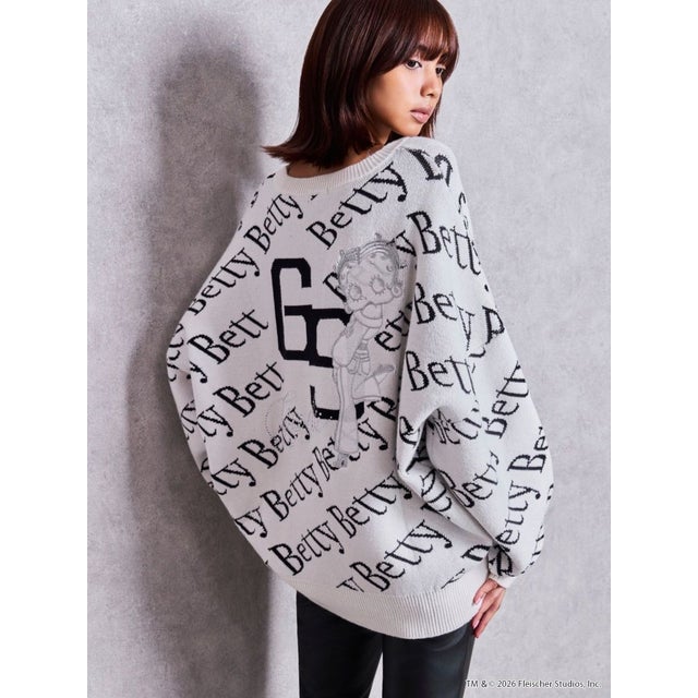 BETTY×slanting patternニットトップス （オフホワイト）