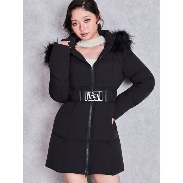 GG ベルト付ロングダウンコート （BLK）