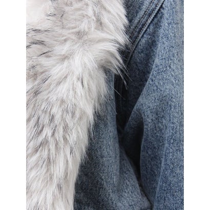 フェイクファーショールカラーショートデニムジャケット （ブラック）｜詳細画像