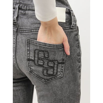 ハイウエストボタン2WAY HEMフェイクファーフレアデニムパンツ （ブルー）｜詳細画像
