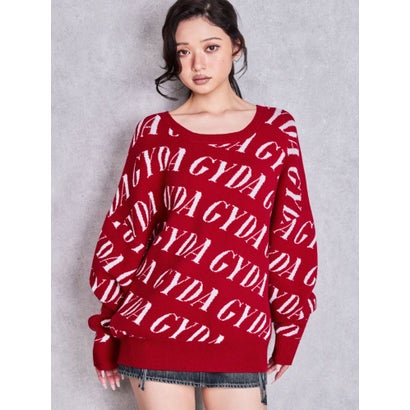 GYDA SLANT PATTERNニットトップス （レッド）｜詳細画像