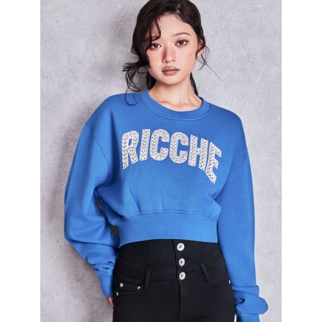 RICCHE bijouショートスウェットトップス （ブルー）