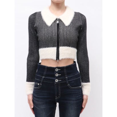 W ZIPシャギーリブニットトップス （アイボリー）｜詳細画像