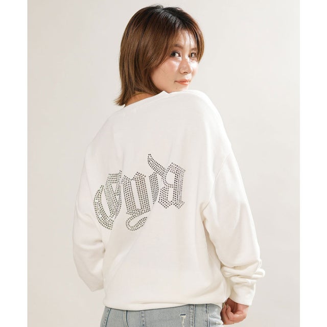 長袖 Tシャツ ロンT レディース ラインストーン ロゴ （O.WHT）
