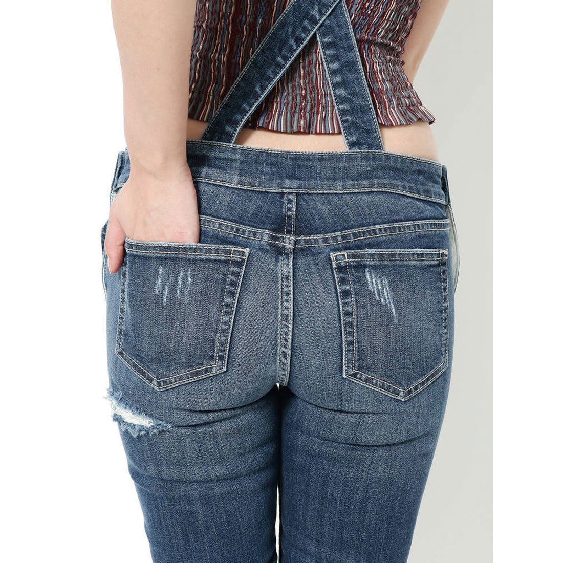 ジェイダ GYDA BACK RIPPED スキニーサロペ （インディゴ） -靴 