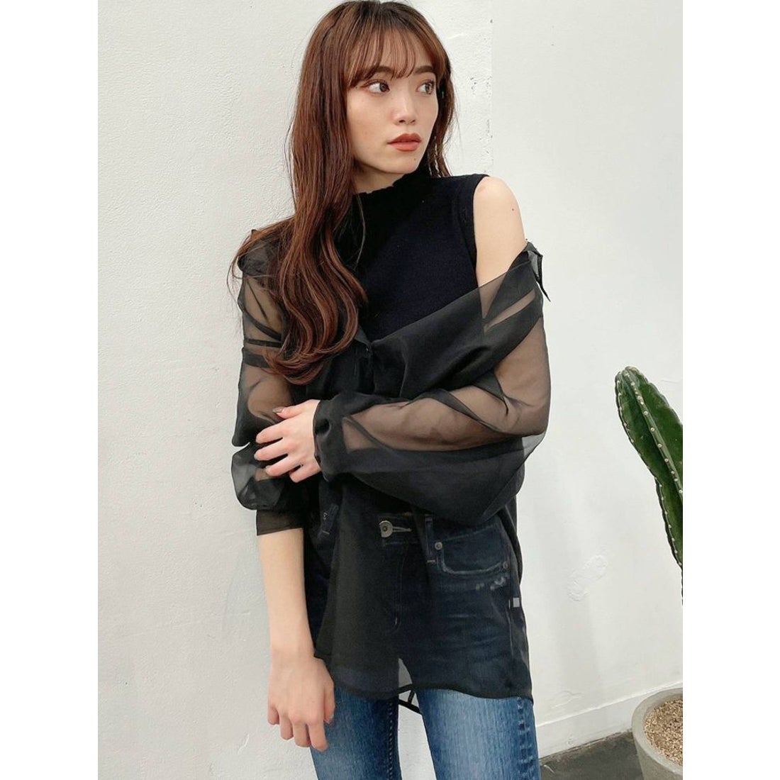 GYDA 3WAY ショルダーOPEN シアードッキングシャツ（オフホワイト 