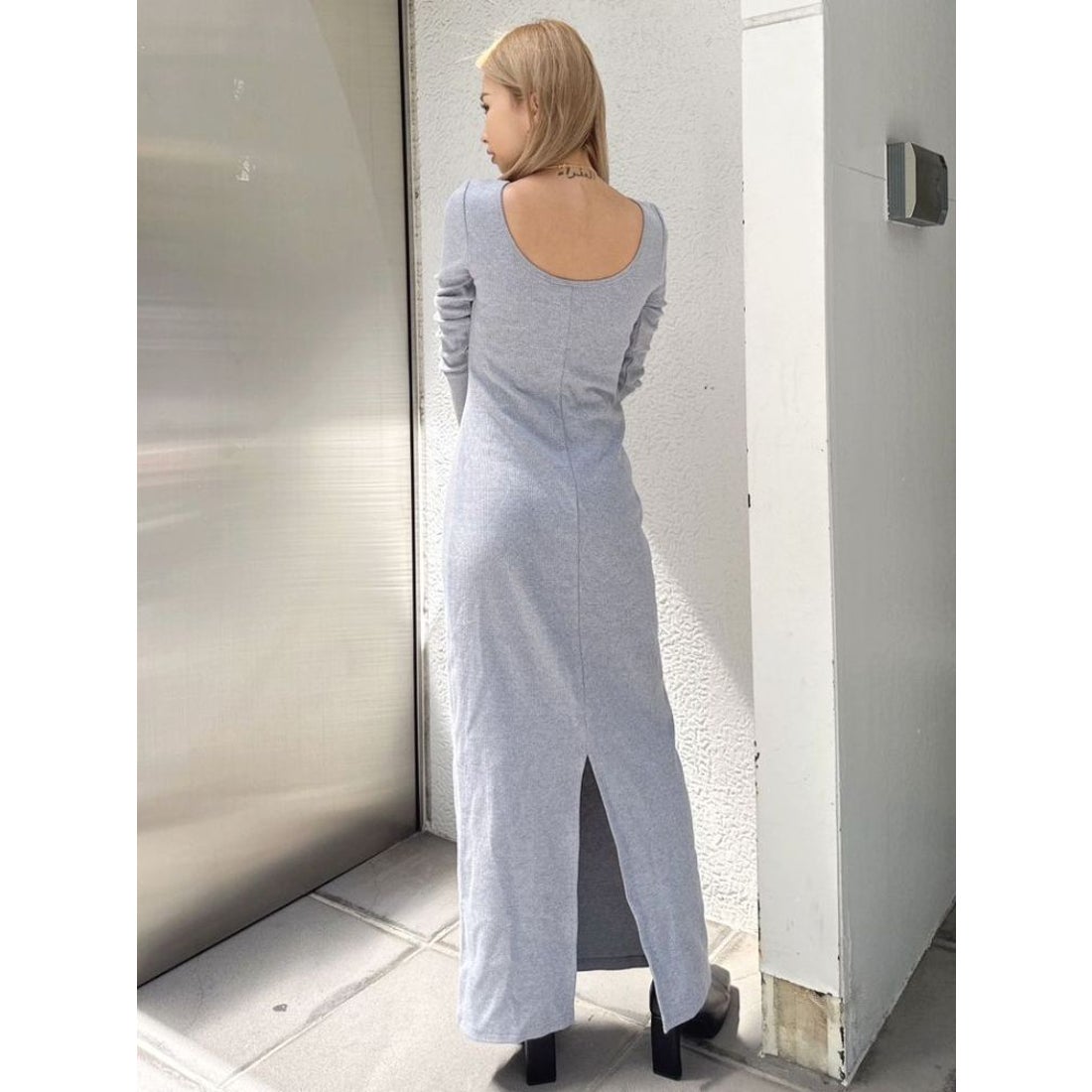 GYDA BACK OPENテレコロングワンピース（ブラック） -ファッション通販